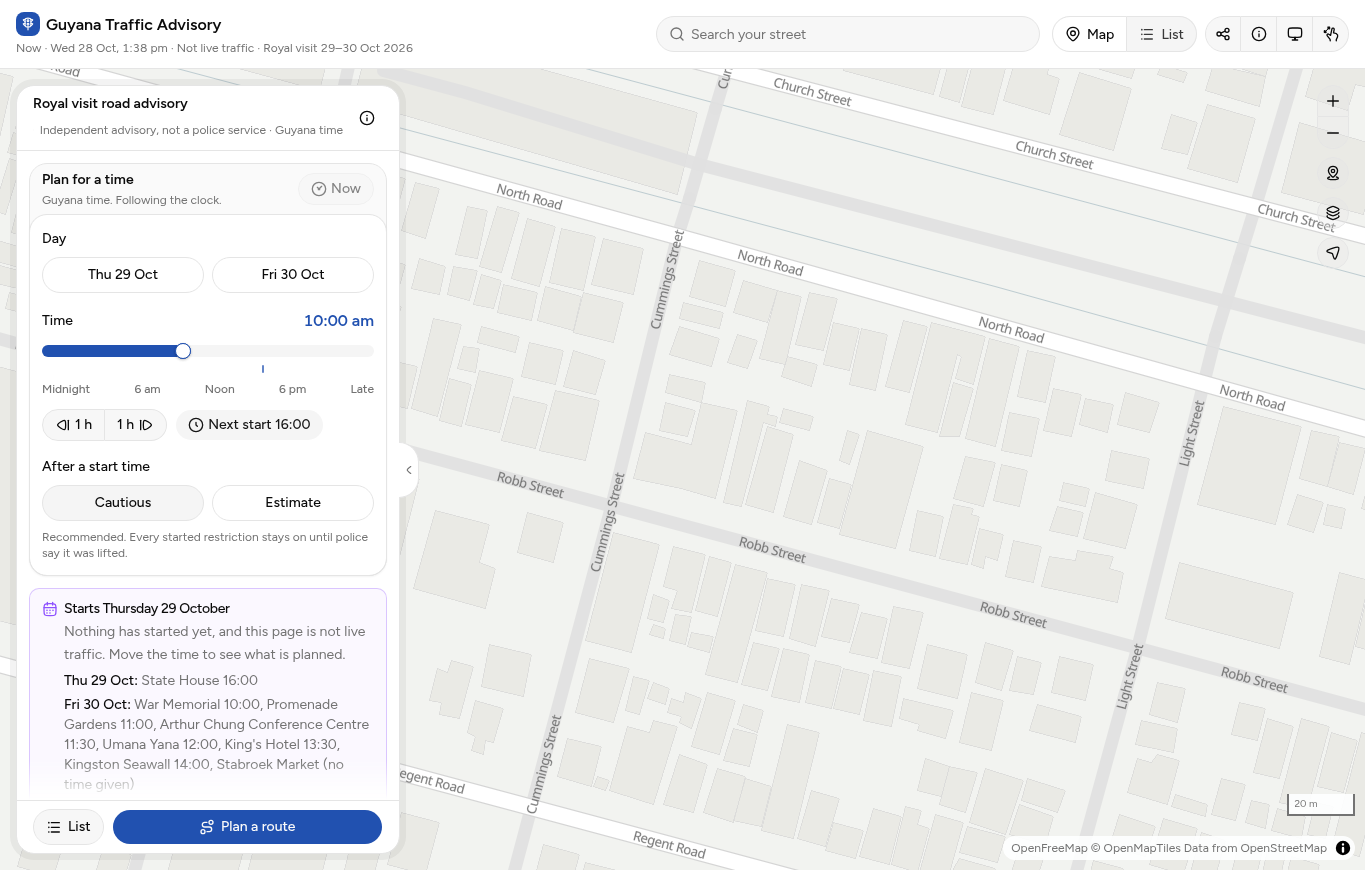 Screenshot of Guyana Traffic Advisory showing its actual public interface